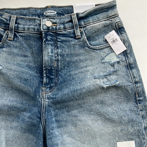 NWT Old Navy high waisted zip closure distressed faded blue 7” jean short cutoff - Picture 4 of 15